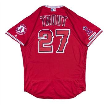 2019 Mike Trout Game Used Los Angeles Angels Red Alternate Jersey Photo Matched To 9/3/19 For Season Home Run #44 (MLB Authenticated & Sports Investors)
